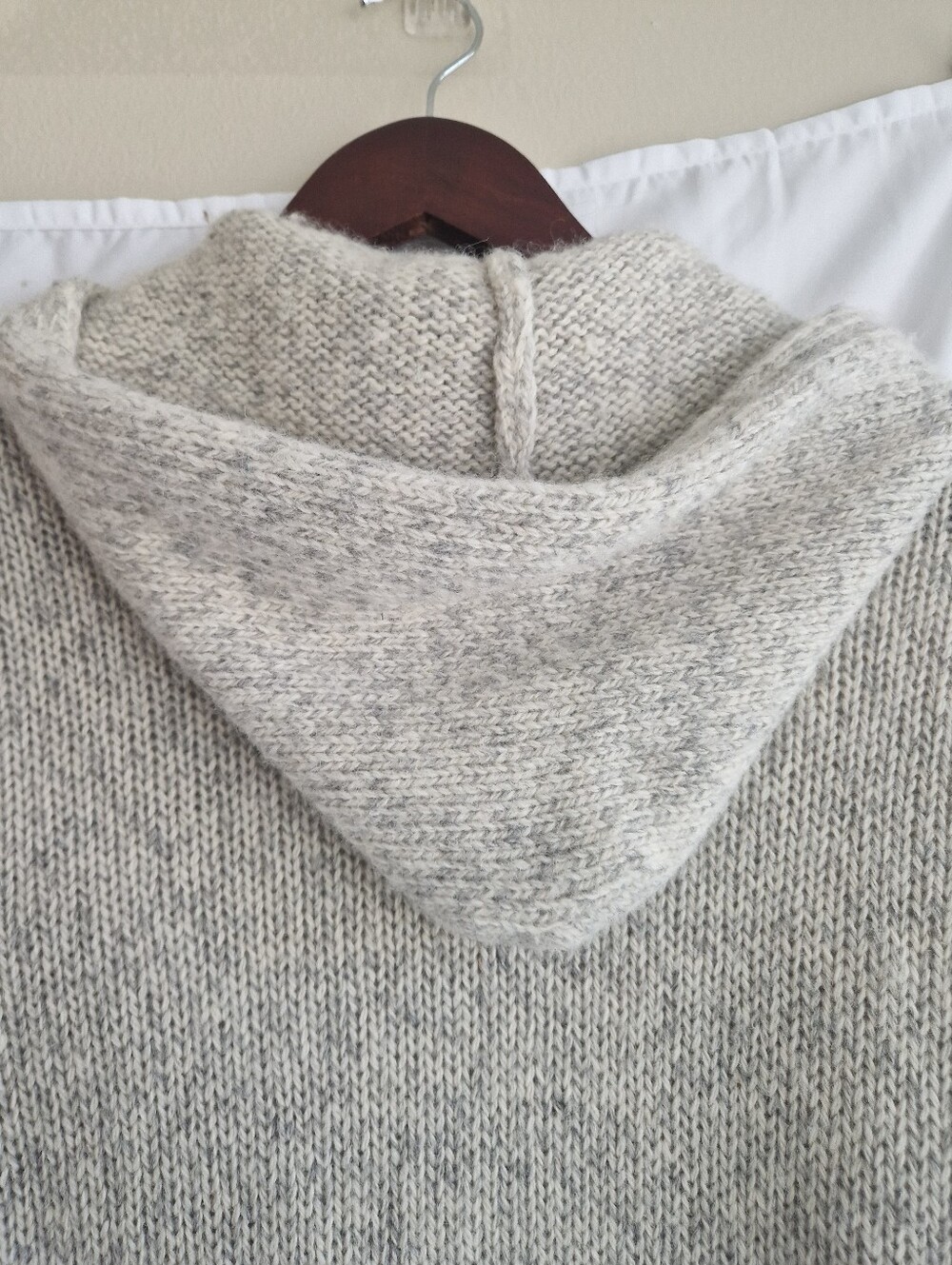 Long Hooded Cream Knit Button-Front Women’s Sweater Coat - Picture 7 of 7